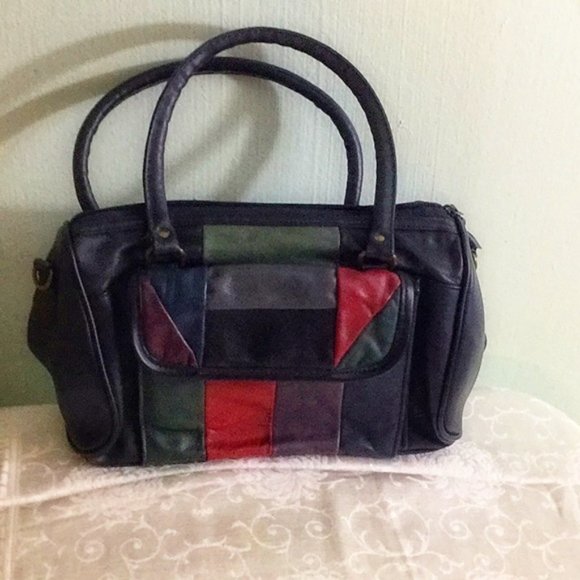 Genuine Leather Patchwork Handbag - Picture 2 of 3